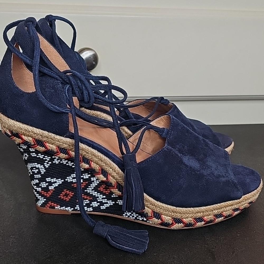 CAbi Isla Espadrille Navy Wedge Sandals - Size 9  - Picture 3 of 6